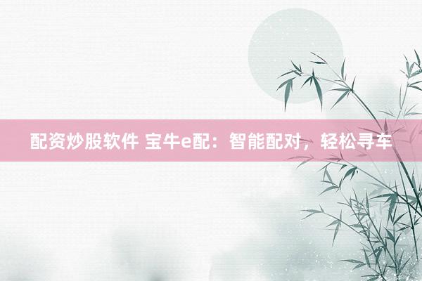 配资炒股软件 宝牛e配：智能配对，轻松寻车