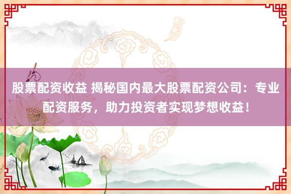 股票配资收益 揭秘国内最大股票配资公司：专业配资服务，助力投资者实现梦想收益！
