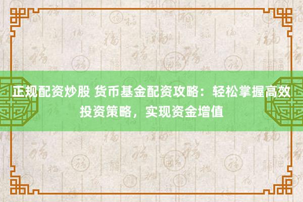 正规配资炒股 货币基金配资攻略：轻松掌握高效投资策略，实现资金增值