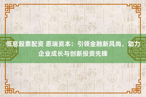 低息股票配资 恩瑞资本：引领金融新风尚，助力企业成长与创新投资先锋