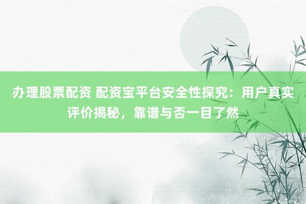 办理股票配资 配资宝平台安全性探究：用户真实评价揭秘，靠谱与否一目了然