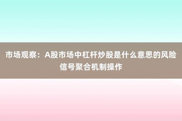 市场观察：A股市场中杠杆炒股是什么意思的风险信号聚合机制操作