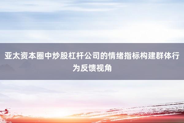 亚太资本圈中炒股杠杆公司的情绪指标构建群体行为反馈视角
