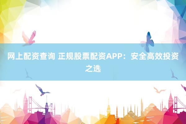 网上配资查询 正规股票配资APP：安全高效投资之选