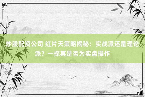 炒股配资公司 红片天策略揭秘：实战派还是理论派？一探其是否为实盘操作