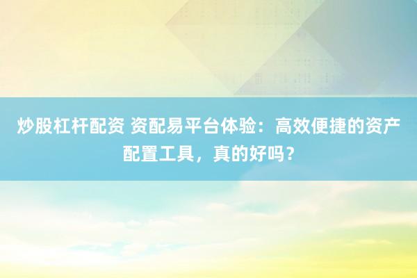 炒股杠杆配资 资配易平台体验：高效便捷的资产配置工具，真的好吗？